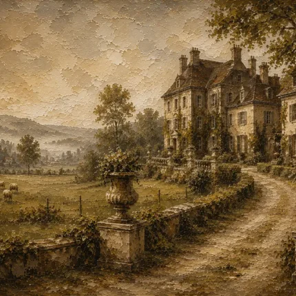Romantic Countryside Manor Living Room Wall Art Canvas Print