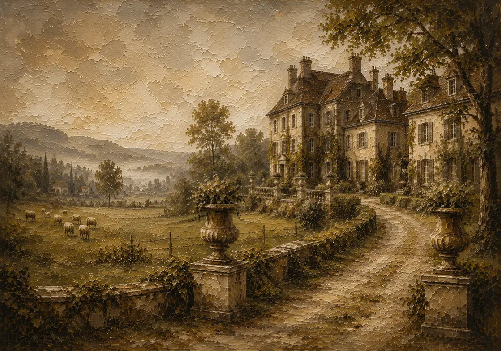Romantic Countryside Manor Living Room Wall Art Canvas Print