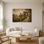 Romantic Countryside Manor Living Room Wall Art Canvas Print styled in a refined neutral interior