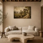 Romantic Countryside Manor Living Room Wall Art Canvas Print presented in a sophisticated home setting