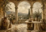 Grand European Terrace Living Room Wall Art Canvas Print
