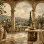 Grand European Terrace Living Room Wall Art Canvas Print