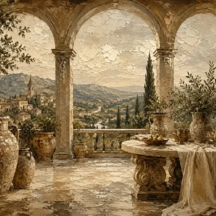 Grand European Terrace Living Room Wall Art Canvas Print