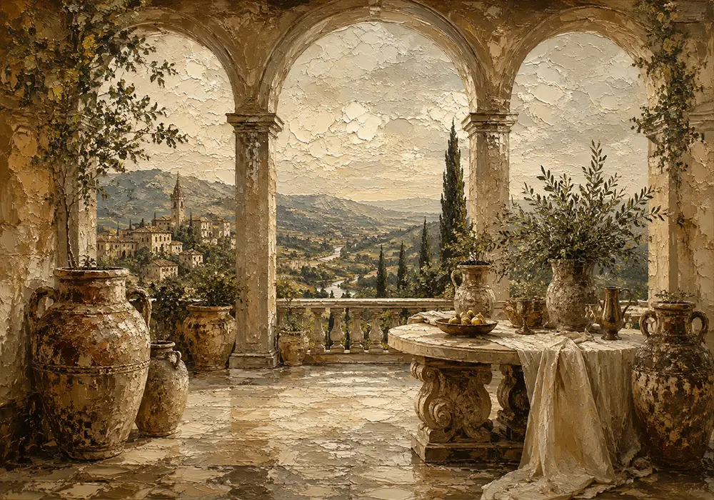 Grand European Terrace Living Room Wall Art Canvas Print