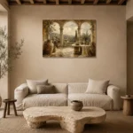 Grand European Terrace Living Room Wall Art Canvas Print presented in a sophisticated home setting