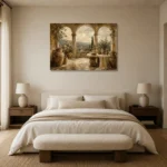 Grand European Terrace Living Room Wall Art Canvas Print showcased in an elegant minimalist interior