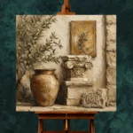 Classical Mediterranean Courtyard Living Room Wall Art Canvas Print - Image 2