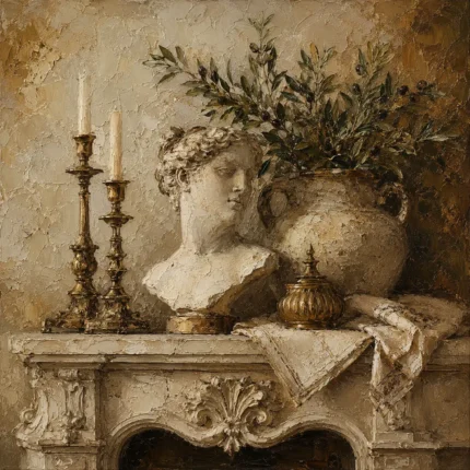Elegant Old World Mantel Living Room Wall Art Canvas Print