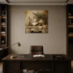Elegant Old World Mantel Living Room Wall Art Canvas Print displayed in a contemporary gallery-inspired room
