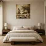 Elegant Old World Mantel Living Room Wall Art Canvas Print showcased in an elegant minimalist interior