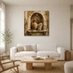Curated European Wall Niche Living Room Wall Art Canvas Print styled in a refined neutral interior