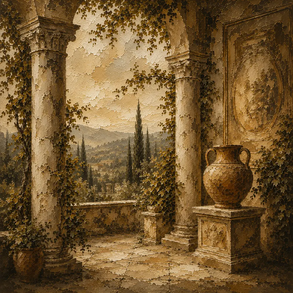 Classical Villa Loggia Living Room Wall Art Canvas Print