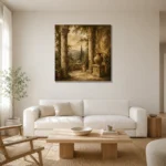 Classical Villa Loggia Living Room Wall Art Canvas Print styled in a refined neutral interior