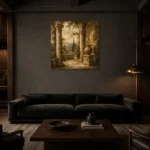Classical Villa Loggia Living Room Wall Art Canvas Print shown in a warm modern interior