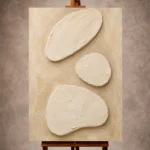 Serene ivory Minimalist Wall Art print featuring three raised plaster forms for elegant interiors