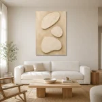 Serene Ivory Plaster Minimalist Wall Art Canvas Print styled in a refined neutral interior