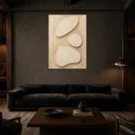Serene Ivory Plaster Minimalist Wall Art Canvas Print shown in a warm modern interior