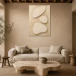 Serene Ivory Plaster Minimalist Wall Art Canvas Print presented in a sophisticated home setting