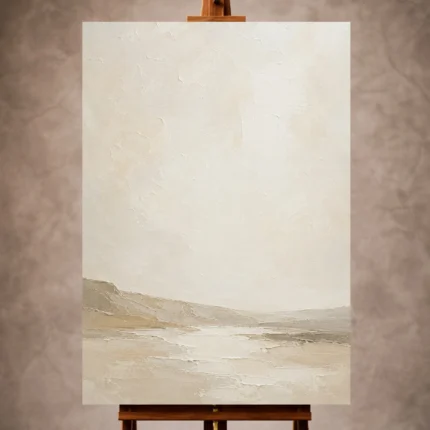 Warm beige Minimalist Wall Art print featuring a low abstract horizon for serene interiors