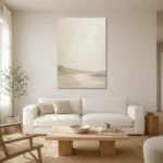 Warm Beige Horizon Minimalist Wall Art Canvas Print styled in a refined neutral interior