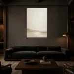 Warm Beige Horizon Minimalist Wall Art Canvas Print shown in a warm modern interior