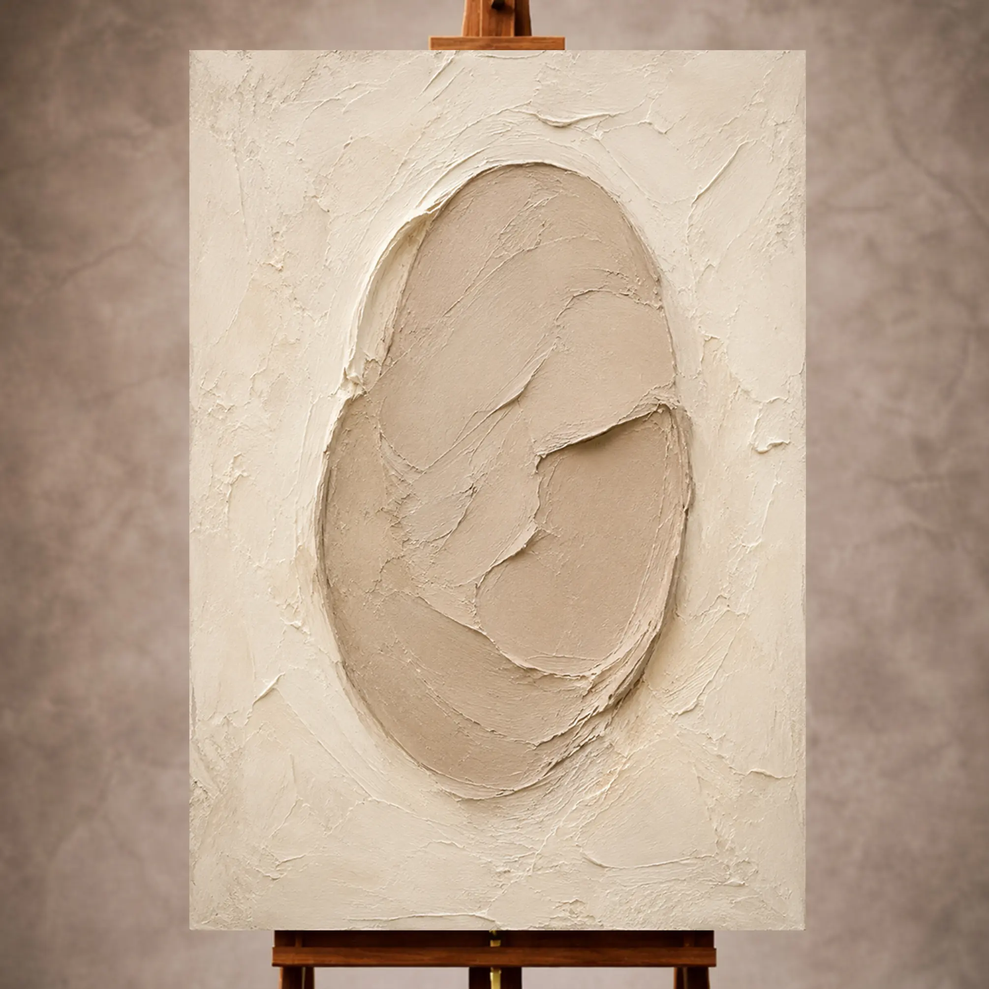 Premium Wall Art Dikey Html Edition – MINIMALIST008 Image 1 Clay and ivory Minimalist Wall Art print featuring a sculptural oval form for elegant interiors