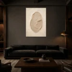 Sculptural Clay Oval Minimalist Wall Art Canvas Print shown in a warm modern interior