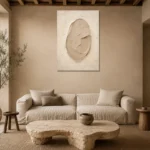 Sculptural Clay Oval Minimalist Wall Art Canvas Print presented in a sophisticated home setting