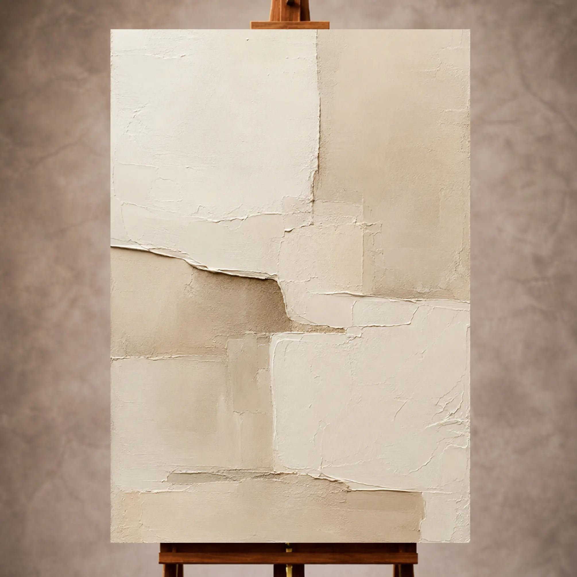 Premium Wall Art Dikey Html Edition – MINIMALIST009 Image 1 Cream and beige Minimalist Wall Art print featuring asymmetrical blocks and softened shadows for elegant interiors