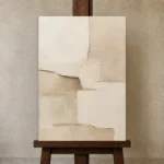 Asymmetrical Cream Blocks Minimalist Wall Art Canvas Print displayed on a studio easel