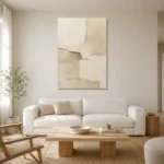 Asymmetrical Cream Blocks Minimalist Wall Art Canvas Print styled in a refined neutral interior