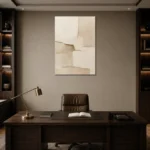 Asymmetrical Cream Blocks Minimalist Wall Art Canvas Print displayed in a contemporary gallery-inspired room