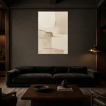Asymmetrical Cream Blocks Minimalist Wall Art Canvas Print shown in a warm modern interior