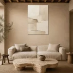 Asymmetrical Cream Blocks Minimalist Wall Art Canvas Print presented in a sophisticated home setting