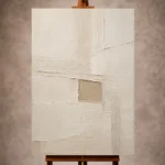 Ivory and beige Minimalist Wall Art print featuring linen-like striations and an off-center accent for elegant interiors