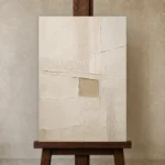 Linen Striation Minimalist Wall Art Canvas Print displayed on a studio easel