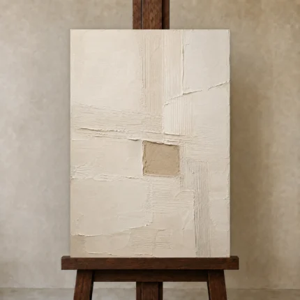 Linen Striation Minimalist Wall Art Canvas Print shown in Studio Easel