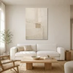 Linen Striation Minimalist Wall Art Canvas Print styled in a refined neutral interior