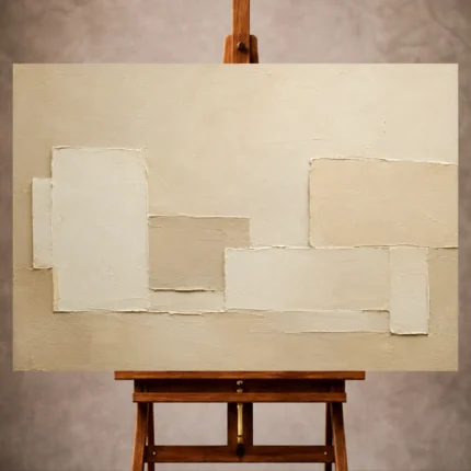 Cream and beige Minimalist Wall Art print featuring sculptural rectangular forms for elegant interiors