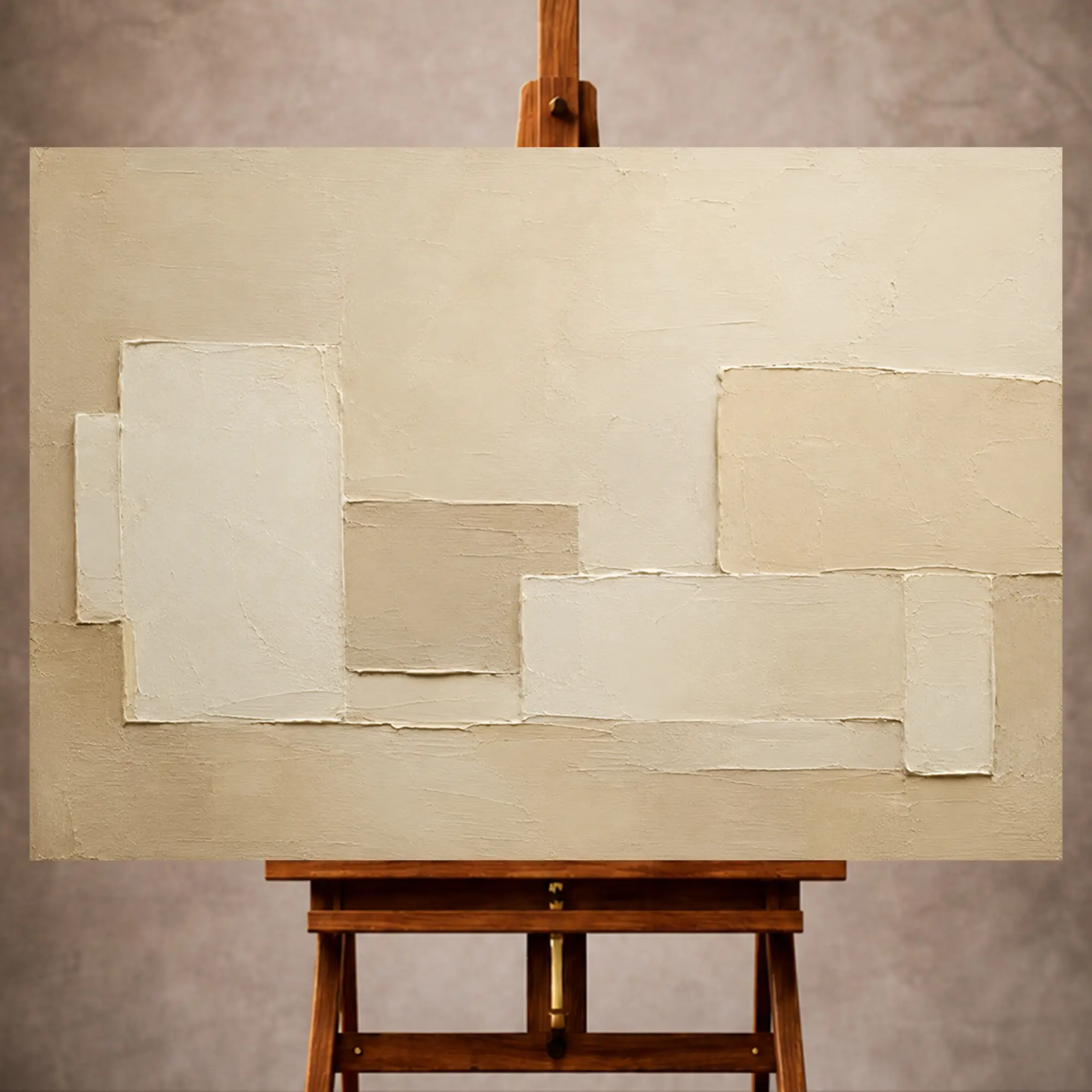 Premium Wall Art Yatay Html Edition – MINIMALIST011 Image 1 Cream and beige Minimalist Wall Art print featuring sculptural rectangular forms for elegant interiors