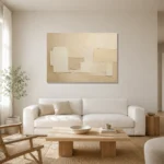 Warm Neutral Rectangles Minimalist Wall Art Canvas Print styled in a refined neutral interior
