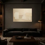 Warm Neutral Rectangles Minimalist Wall Art Canvas Print shown in a warm modern interior