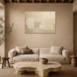 Warm Neutral Rectangles Minimalist Wall Art Canvas Print presented in a sophisticated home setting