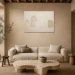 Soft Ivory Arches Minimalist Wall Art Canvas Print presented in a sophisticated home setting