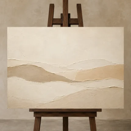 Soft Clay Dunes Minimalist Wall Art Canvas Print displayed on a studio easel