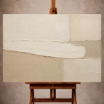 Ivory and beige Minimalist Wall Art print featuring an elongated abstract form for refined interiors