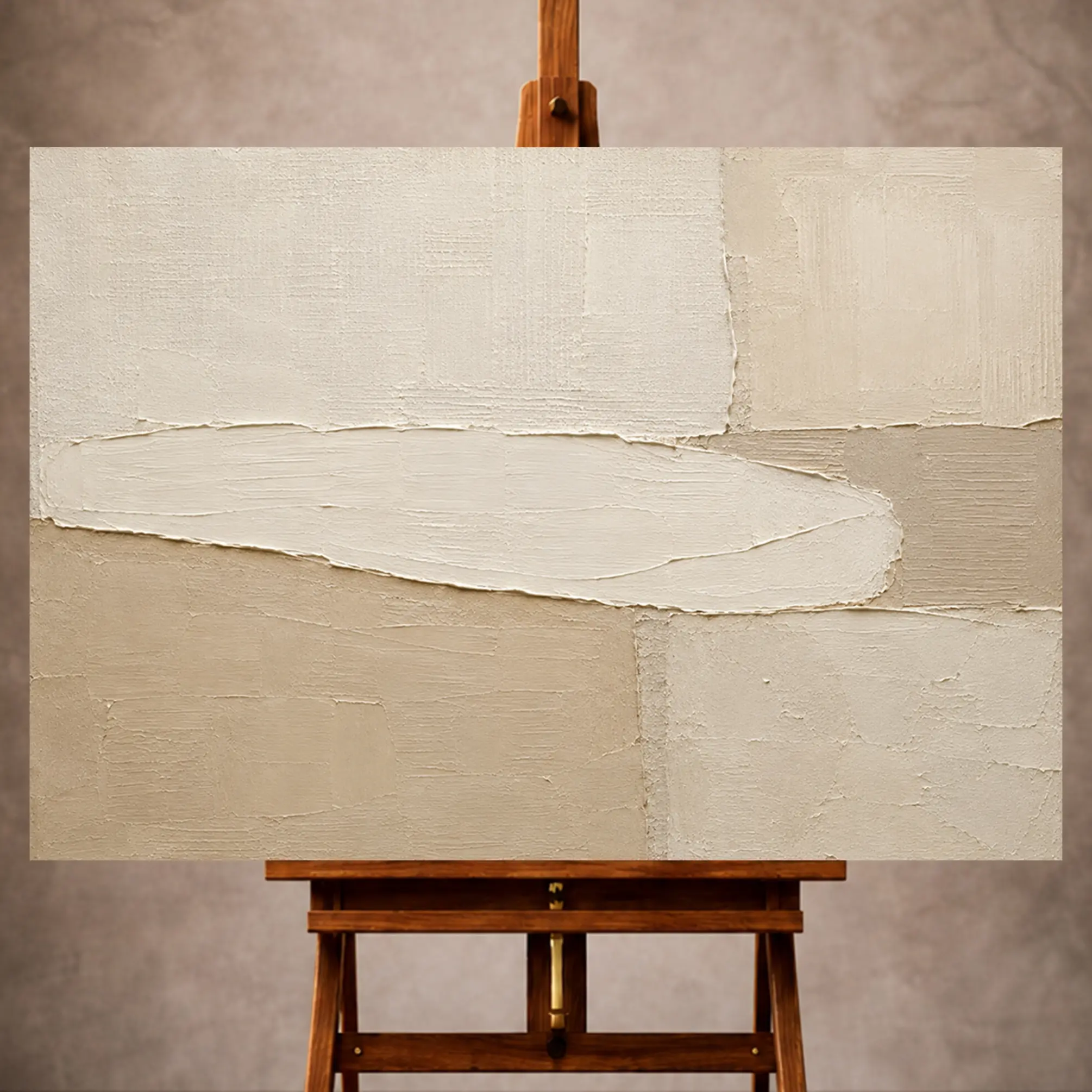 Premium Wall Art Yatay Html Edition – MINIMALIST014 Image 1 Ivory and beige Minimalist Wall Art print featuring an elongated abstract form for refined interiors