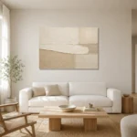 Elongated Ivory Balance Minimalist Wall Art Canvas Print styled in a refined neutral interior