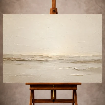 Cream and stone Minimalist Wall Art print featuring a luminous abstract plaster horizon for elegant interiors