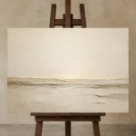 Luminous Plaster Horizon Minimalist Wall Art Canvas Print displayed on a studio easel